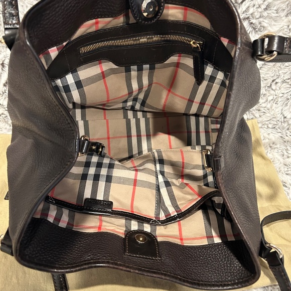 Burberry Brown Pebbled Leather Tote with Nova Check Interior - Picture 1 of 13